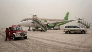 airport covered in ash