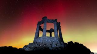 Northern lights above Stonehaven war memorial, Aberdeenshire, Scotland