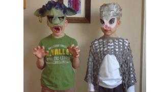 Natas is dressed up as the scary troll from Three Billy Goats Gruff and Joris is hedgehog from Forest Stories.