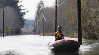 Flooded road following the US mudslide.