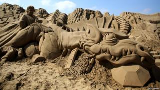 Wow, what a dragon! Weston-super-Mare's annual sand sculpture festival has begun and there are some pretty cool shapes that have been made.