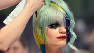 Woman with blue hair
