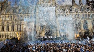 Manchester City victory parade outside Manchester Town Hall