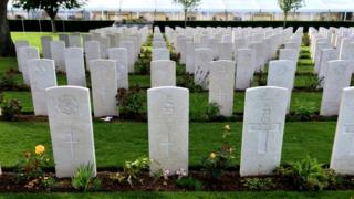 Lines of graves in Normandy, France
