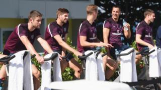 England players on exercise bikes
