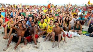 Brazilian fans gather on Copacabana Beach
