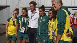 Prince Harry with South African hockey players