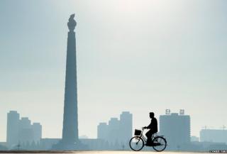 Cyclist in Pyongyang, North Korea