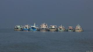 Cargo vessels waiting on the Pashur River