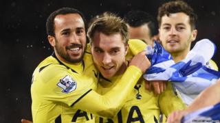 Andros Townsend and Christian Eriksen celebrate