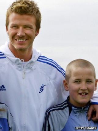 David Beckham with a young Harry Kane