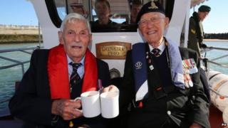 Dunkirk veterans Michael Bentall and Garth Wright on board the Little Ship the Princess Freda