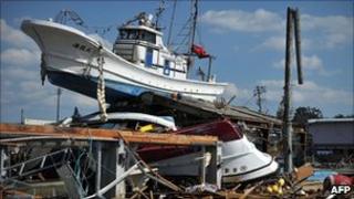 Collapsed buildings in Japan