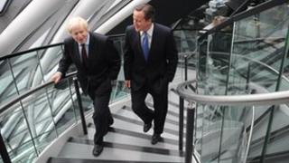 Newly re-elected London Mayor Boris Johnson and Prime Minister David Cameron at City Hall
