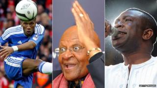 From left to right: Didier Drogba, Desmond Tutu and Youssou Ndour