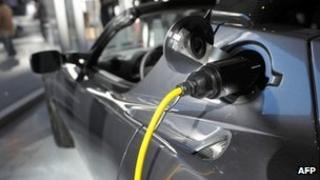 Electric plug in a Tesla Roadster