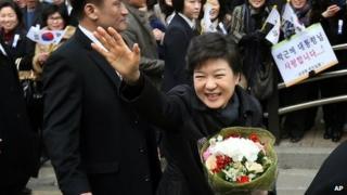 South Korea's new president, Park Geun-hye, on the way to her inauguration ceremony in Seoul, South Korea, 25 February 2013