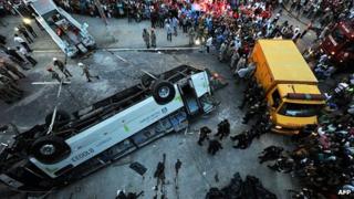 Wreck of bus in Rio de Janeiro. 2 April 2013