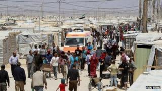 Syrian refugees in the Al-Zaatari refugee camp