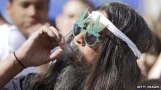 A Colorado man smokes marijuana on April 2, 2012.