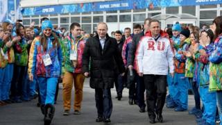 President Putin visiting the athletes' village in Sochi (5 Feb)