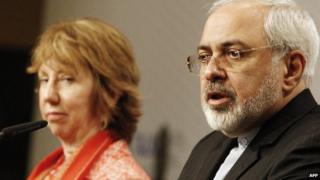 Catherine Ashton and Mohammad Javad Zarif in Vienna (9 April 2014)