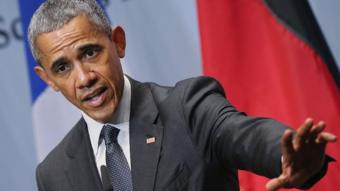 President Obama speaks to media at end of summit of G7 nations at Schloss Elmau. 8 June 2015