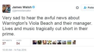 Tweet from James Walsh from Starsailor