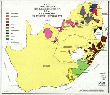 South Africa Homelands map, 1973