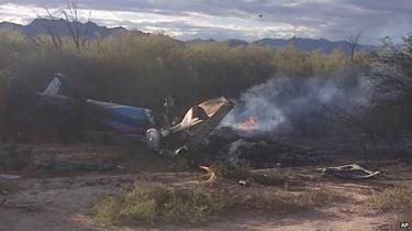 The wreckage from a helicopter collision in north-west Argentina