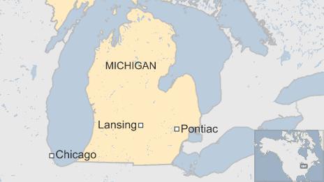 Map of Michigan showing the capital, Lansing, and the city of Pontiac