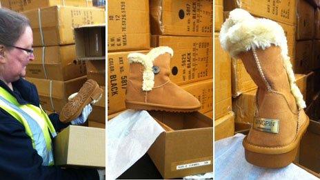 Border Force staff examine fake boots