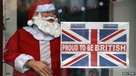 Christmas decorations and a union flag in a house in east Belfast