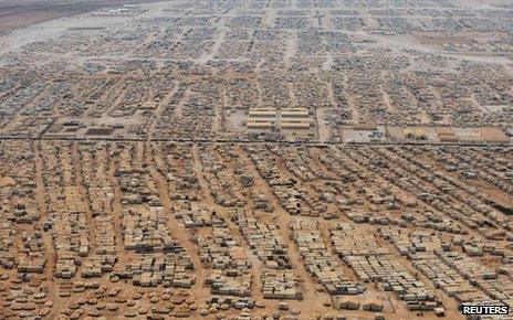 An aerial view shows the Zaatari refugee camp