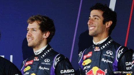 Daniel Ricciard (right) is Vettel's Red Bull team mate