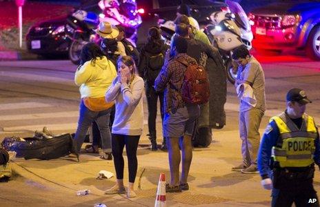 Crowds at the scene of the collision