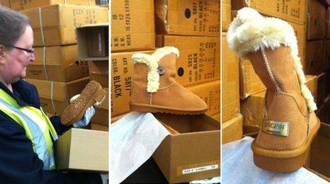Border Force staff examine fake boots
