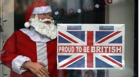 Christmas decorations and a union flag in a house in east Belfast