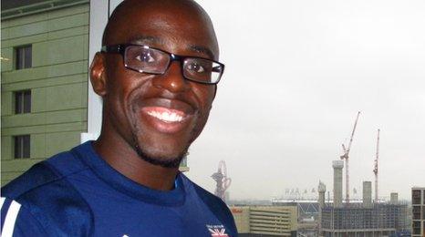 Athlete JJ Jegede pictured in front of shared ownership home near the Olympic Park