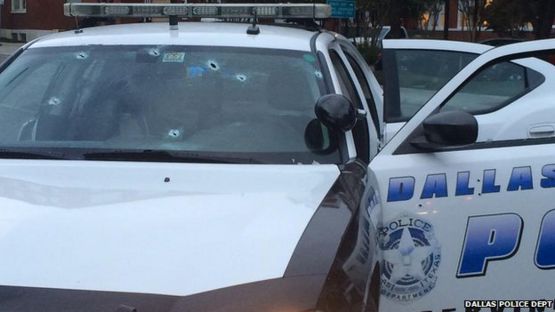 Police car with bullet holes in Dallas. 13 June 2015