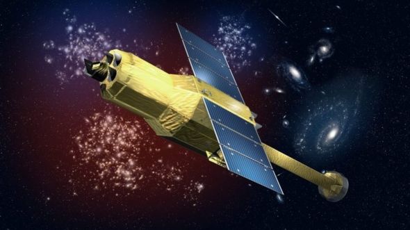 An undated artist's rendering made available by the Japan Aerospace Exploration Agency (JAXA) on 28 March 2016 shows the Japanese Astro-H satellite that was launched on 17 February 2016 to observe black holes and galaxy clusters.