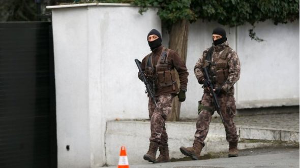 Police special forces patrol outside the Reina nightclub which was attacked by a gunman, in Istanbul, Turkey, on 3 January