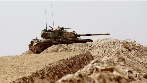 A Turkish tank at the Syrian border