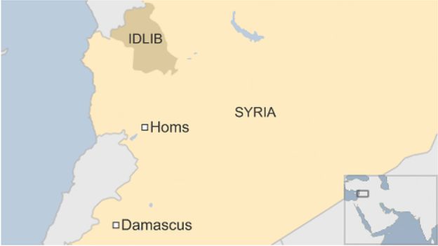A map showing Homs and Idlib province, Syria