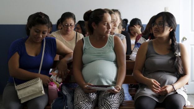 Pregnant women wait for a general routine check-up, which includes Zika screening, at the maternity ward of a hospital in Guatemala City, Guatemala, January 28, 2016.