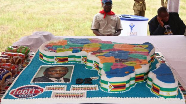 One of the huge cakes to celebrate Zimbabwean President Robert Mugabe's 92nd birthday held in Masvingo, Zimbabwe, 27 February 2016.