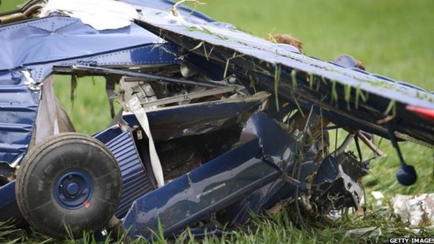 The wreckage of Nigel Farage's plane crash