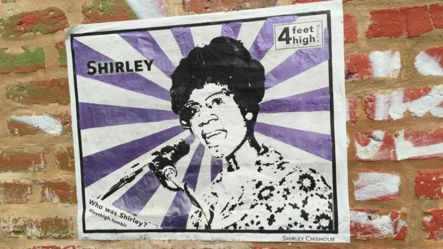 Afiche con la imagen de Shirley Chisholm en Nueva Orleans