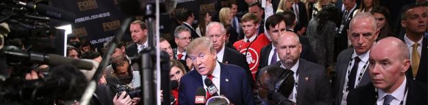 Donald Trump addresses reporters in in North Charleston, South Carolina, 14 January