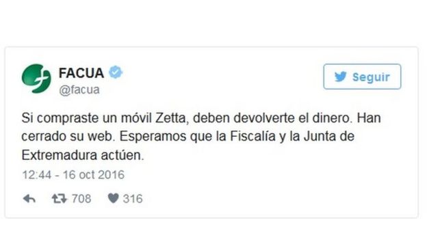 Comentario de FACUA en Twitter